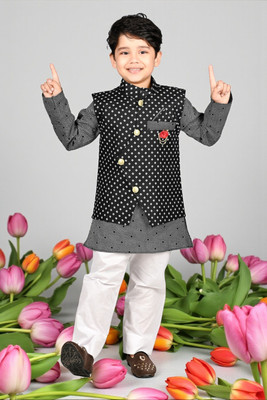 new gen Baby Boys Casual, Festive & Party, Wedding Kurta, Waistcoat and Pyjama Set(Black Pack of 1)