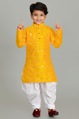 NFC CREATION Boys Festive & Party Kurta and Dhoti Pant Set(Yellow Pack of 1)