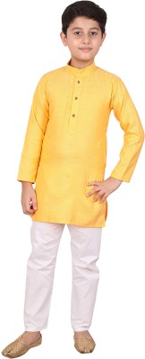 3SIX5 Boys Casual, Festive & Party, Wedding Kurta and Pyjama Set(Yellow Pack of 1)