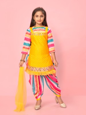 Aarika Girls Festive & Party Kurta and Patiala Set(Yellow Pack of 1)