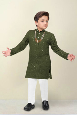 Telesto Boys Festive & Party Kurta and Pyjama Set(Green Pack of 1)