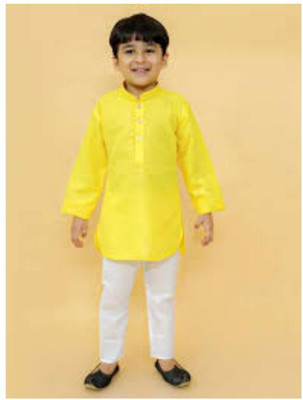 VC FASHION HUB Baby Boys Festive & Party Kurta and Pyjama Set(Yellow Pack of 1)