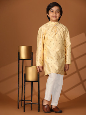 SKAVIJ Boys Festive & Party Kurta and Pyjama Set(Beige Pack of 1)