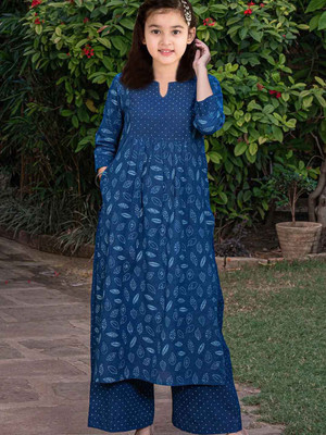 Vetrokart Girls Casual Dupatta and Pyjama Set(Dark Blue Pack of 1)