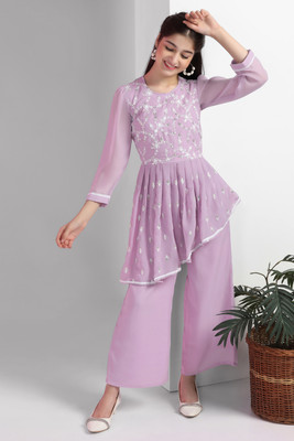 Tasrika Girls Festive & Party Kurta and Palazzo Set(Purple Pack of 1)