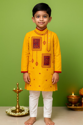 COSMOS ART ENTERPRISE Boys Festive & Party, Wedding Kurta and Pyjama Set(Yellow Pack of 1)