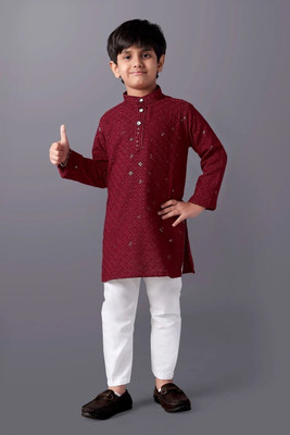 SHREEJI ENTERPRISE Boys Festive & Party, Wedding Kurta and Pyjama Set(Maroon Pack of 1)
