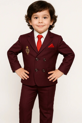 Anishka Fashion hub Boys Festive & Party, Wedding Blazer, Shirt and Trouser Set(Maroon Pack of 1)
