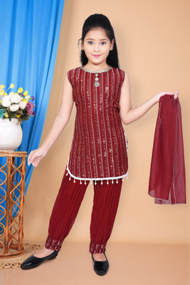 SK Fashions Girls Festive & Party Kurti, Patiala and Dupatta Set(Purple Pack of 3)