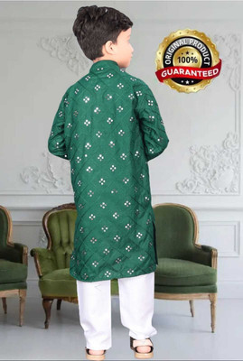 CLOTH CORNER Boys Festive & Party Kurta and Pyjama Set(Green Pack of 1)