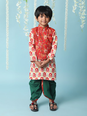 KID1 Boys Festive & Party Ethnic Jacket, Kurta and Dhoti Pant Set(Red Pack of 1)