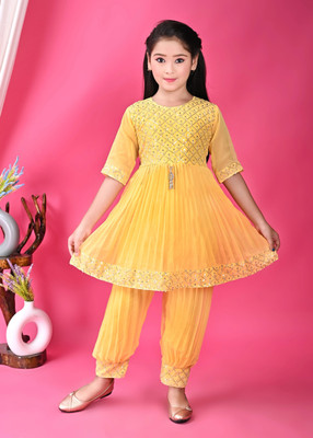 SK Fashions Girls Festive & Party Kurta and Patiala Set(Yellow Pack of 1)