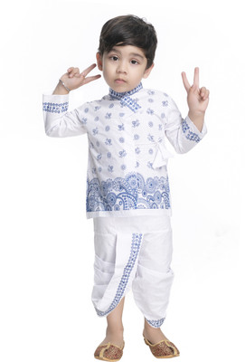 new gen Boys Festive & Party Dhoti & Kurta Set(White Pack of 1)