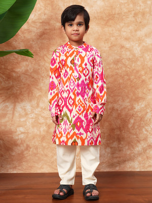 Readiprint Boys Festive & Party Kurta and Pyjama Set(Orange Pack of 1)