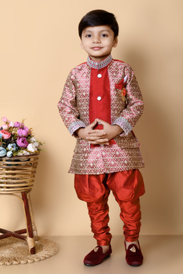 New Hsgarments Boys Festive & Party Sherwani and Churidar Set(Red Pack of 1)
