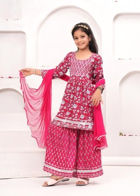 CHANDRAWAT Girls Festive & Party Kurta and Dupatta Set(Pink Pack of 3)