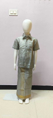 Sri Durga Tex Boys Formal Shirt & Dhoti Set(Blue Pack of 1)