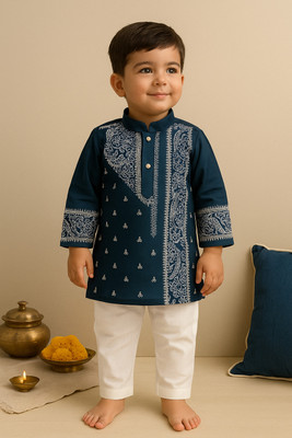COSMOS ART ENTERPRISE Boys Festive & Party, Wedding Kurta and Pyjama Set(Blue Pack of 1)
