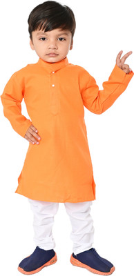 Oxipittal Club Boys Festive & Party Kurta and Dhoti Pant Set(Orange Pack of 1)