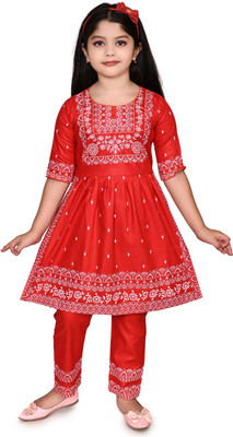 ASRASTORES Girls Festive & Party Kurta and Pyjama Set(Red Pack of 1)