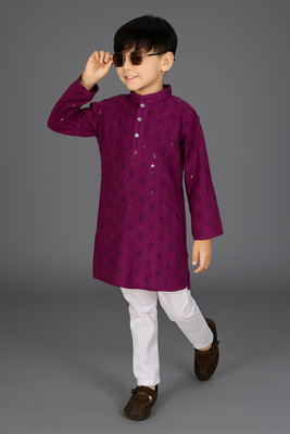 PN fashion Boys Festive & Party Kurta and Pyjama Set(Maroon Pack of 1)