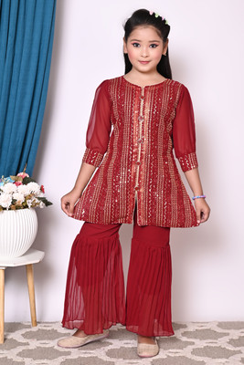 INGEEL CREATION Girls Festive & Party Kurta and Palazzo Set(Red Pack of 1)