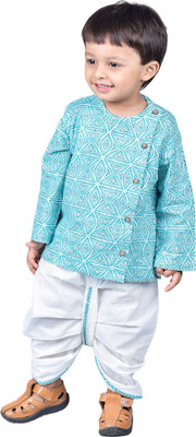 POLKA TOTS Baby Boys Festive & Party Angarkha and Dhoti Pant(Blue Pack of 1)