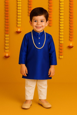 Shine Club Baby Boys Festive & Party Kurta and Pyjama Set(Blue Pack of 1)