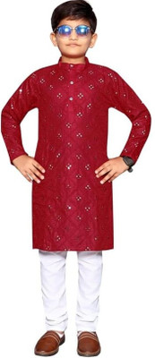AFRAA COLLECTION Boys Casual Kurta and Pyjama Set(Maroon Pack of 1)