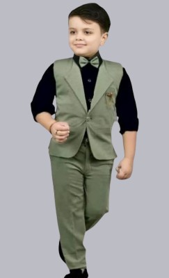 AJ STYLES Boys Festive & Party, Wedding Shirt, Waistcoat and Pant Set(Green Pack of 1)