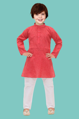 HouseOfCommon Boys Festive & Party Kurta and Pyjama Set(Red Pack of 1)