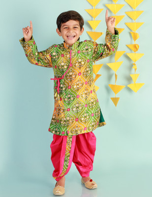 KID1 Boys Festive & Party Ethnic Jacket, Kurta and Dhoti Pant Set(Green Pack of 1)