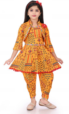 Nazrana Girls Festive & Party Ethnic Jacket, Kurta and Legging Set(Yellow Pack of 1)
