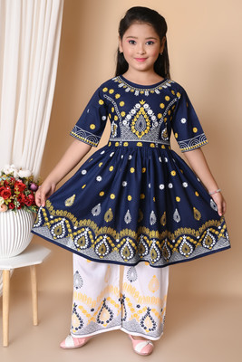Jbegam Girls Casual Kurta and Palazzo Set(Blue Pack of 1)