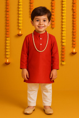 Fashion Garments Baby Boys Festive & Party Kurta and Pyjama Set(Maroon Pack of 1)