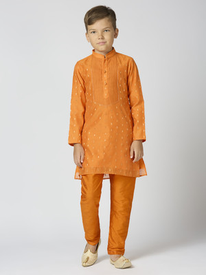 Tasrika Boys Festive & Party Kurta and Pyjama Set(Orange Pack of 1)