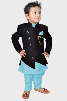 Karrom Boy Boys Festive & Party Kurta, Waistcoat and Pyjama Set(Black Pack of 1)
