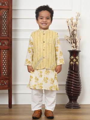 Readiprint Fashions Boys Festive & Party Kurta and Pyjama Set(Yellow Pack of 1)