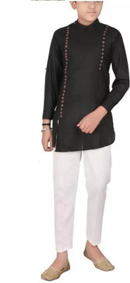 ATLY Boys Festive & Party Kurta and Pyjama Set(Black Pack of 1)