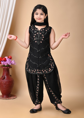 R8 CHOICE Girls Festive & Party Kurta, Dhoti Pant & Dupatta Set(Black Pack of 3)