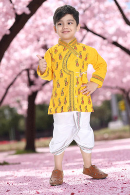 new gen Baby Boys Casual Dhoti & Kurta Set(Yellow Pack of 1)