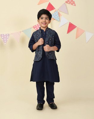Fabindia Boys Festive & Party Kurta and Pyjama Set(Blue Pack of 3)