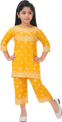 MRZ Girls Casual Kurta and Pyjama Set(Yellow Pack of 1)