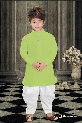 Liten Boys Festive & Party Dhoti & Kurta Set(Green Pack of 1)