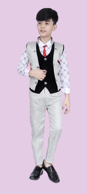 NVH Boys Party(Festive) Waistcoat Pant, Shirt(Grey)