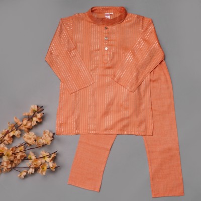 little luxury lane Baby Boys Festive & Party Kurta and Pyjama Set(Orange Pack of 1)