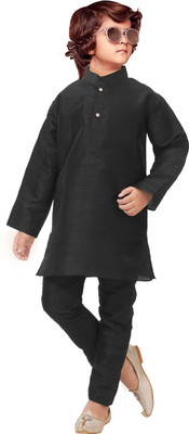 AL BAYDAR FASHION Boys Casual Kurta and Pyjama Set(Black Pack of 1)