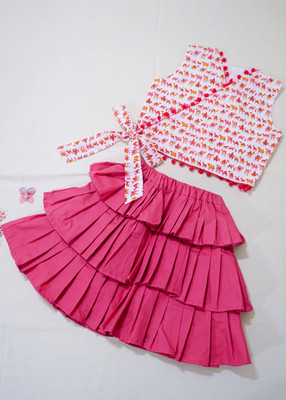 Vastrakriti By Swati Girls Party(Festive) Top Skirt(Pink)