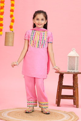 Mastarang Girls Festive & Party Kurta and Pyjama Set(Pink Pack of 1)