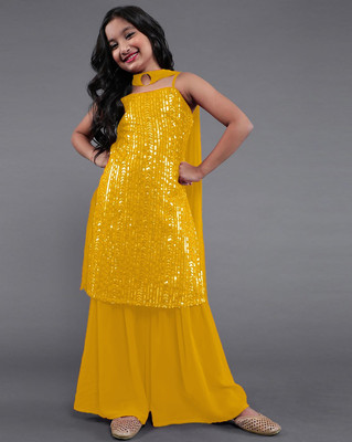 Shree Maruti Enterprise Girls Casual Kurta, Pyjama & Dupatta Set(Yellow Pack of 3)